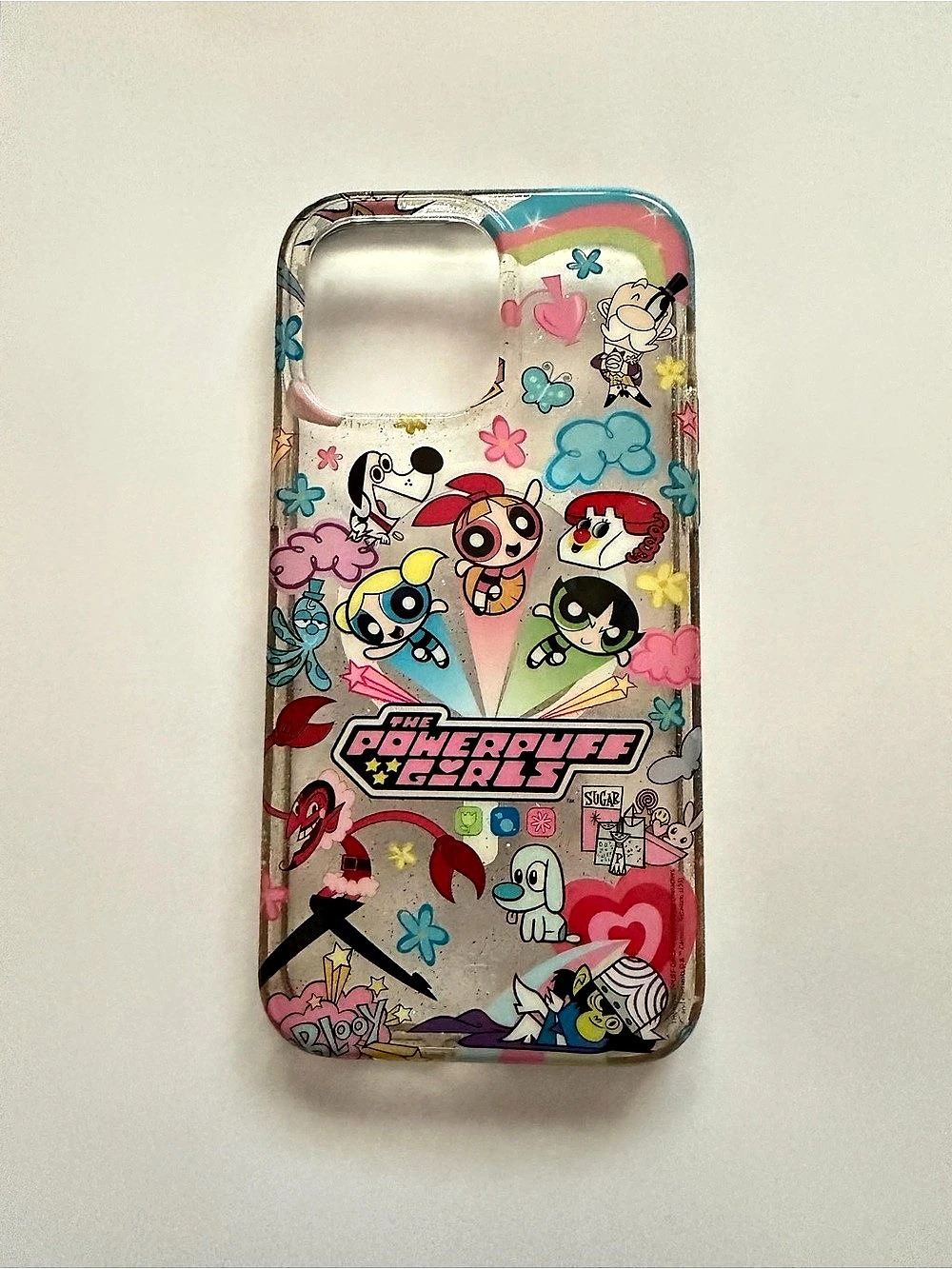 Velvet Caviar The Powerpuff Girls Clear Glitter Phone Case Pink & Blue